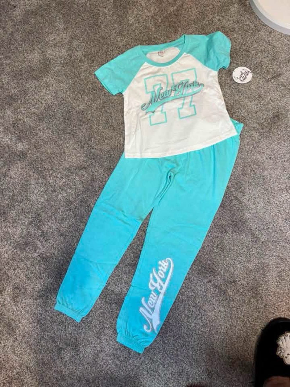 Fashion Nova Turquoise & White 'New York' Kids Pajama Set